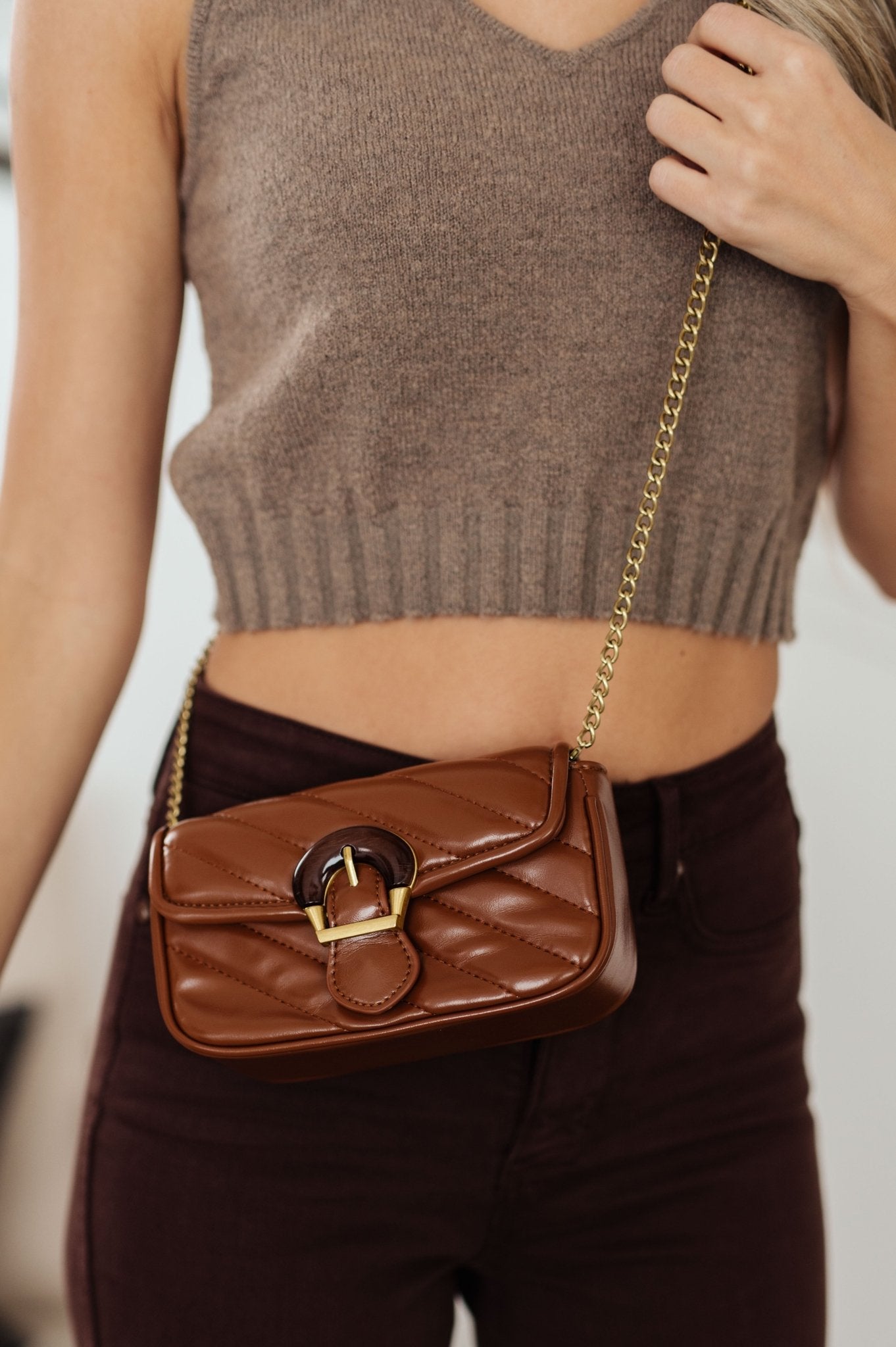 Classic Beauty Quilted Clutch in Brown - Molliee Boutique