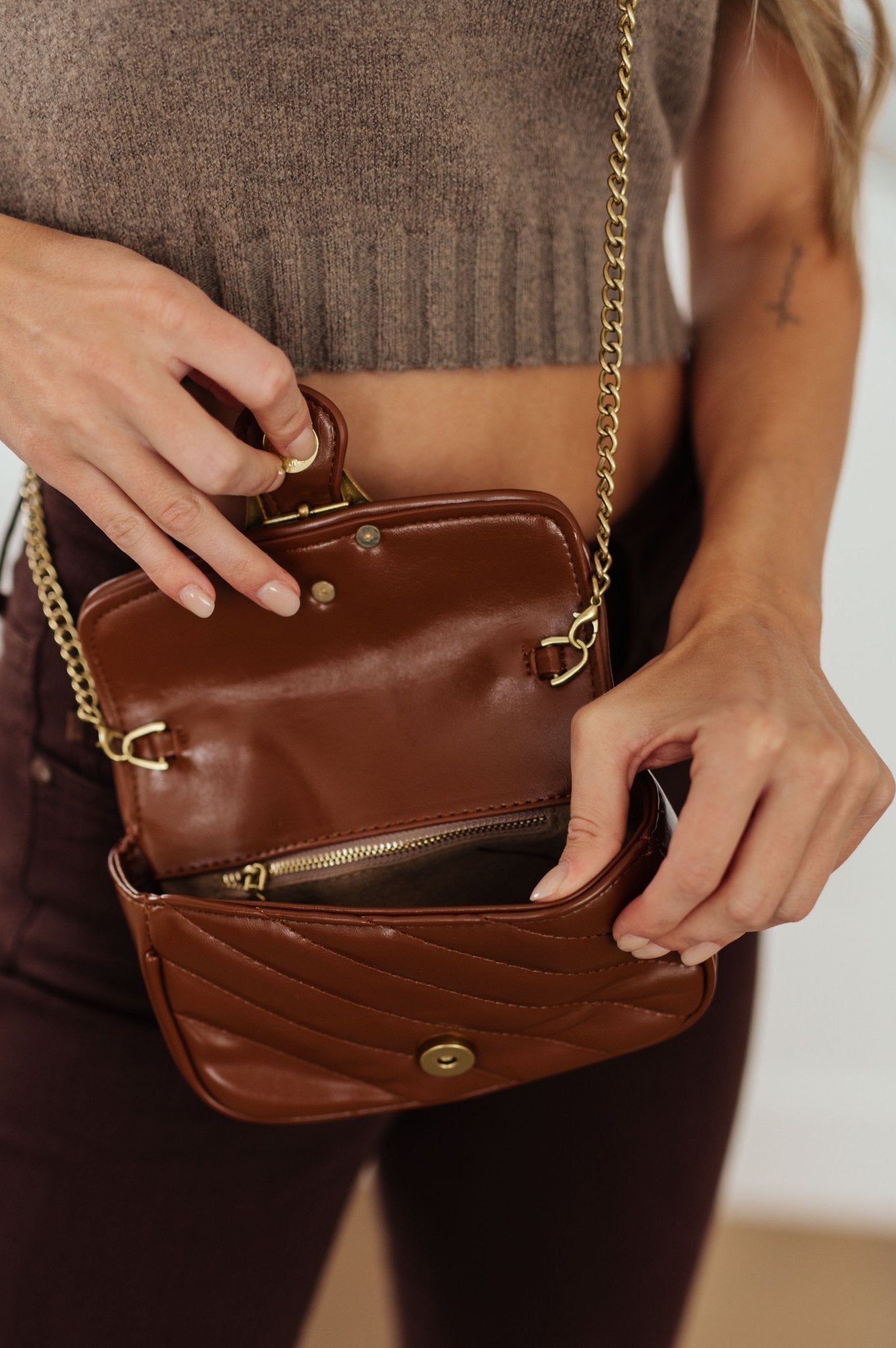 Classic Beauty Quilted Clutch in Brown - Molliee Boutique