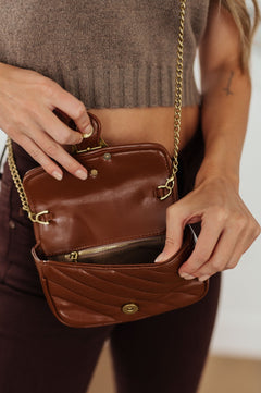 Classic Beauty Quilted Clutch in Brown - Molliee Boutique