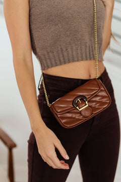 Classic Beauty Quilted Clutch in Brown - Molliee Boutique