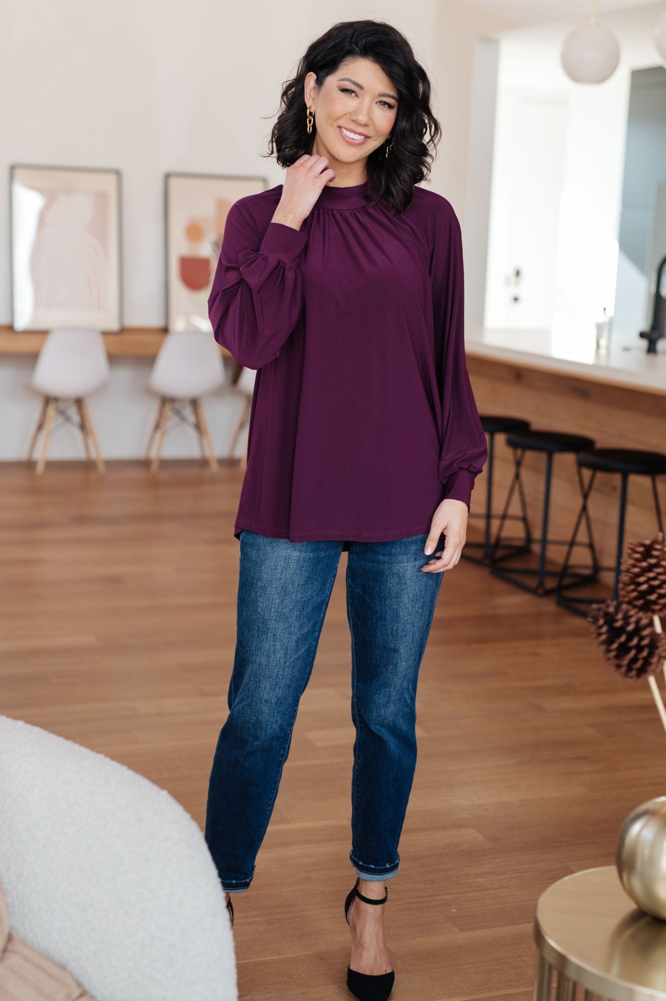 Closing Time Mock Neck Blouse - Molliee Boutique