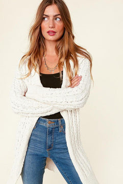 Cream Cable Knit Shawl Collar Open Cardigan - Molliee Boutique