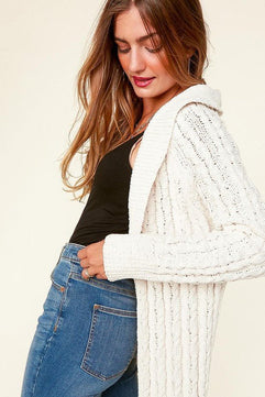 Cream Cable Knit Shawl Collar Open Cardigan - Molliee Boutique