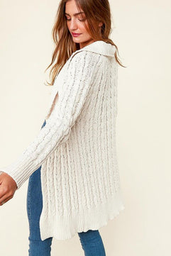 Cream Cable Knit Shawl Collar Open Cardigan - Molliee Boutique