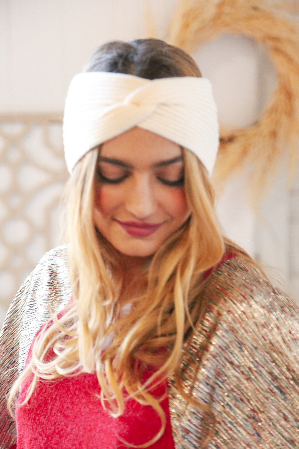 Cream Knit Twist Stretchy Headband - Molliee Boutique