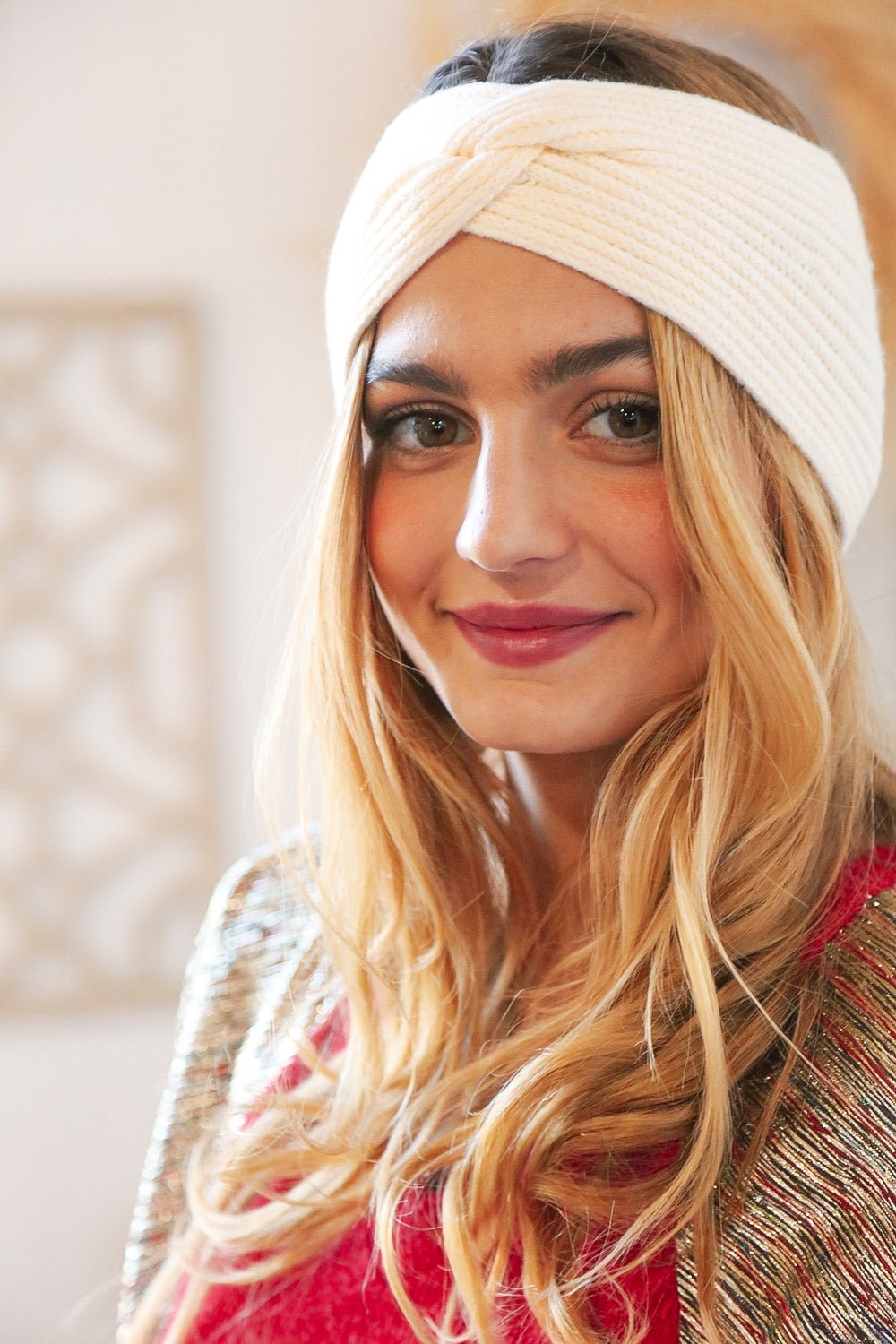 Cream Knit Twist Stretchy Headband - Molliee Boutique