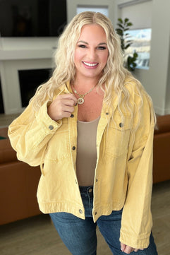 Cropped Hooded Denim Jacket in Mustard - Molliee Boutique