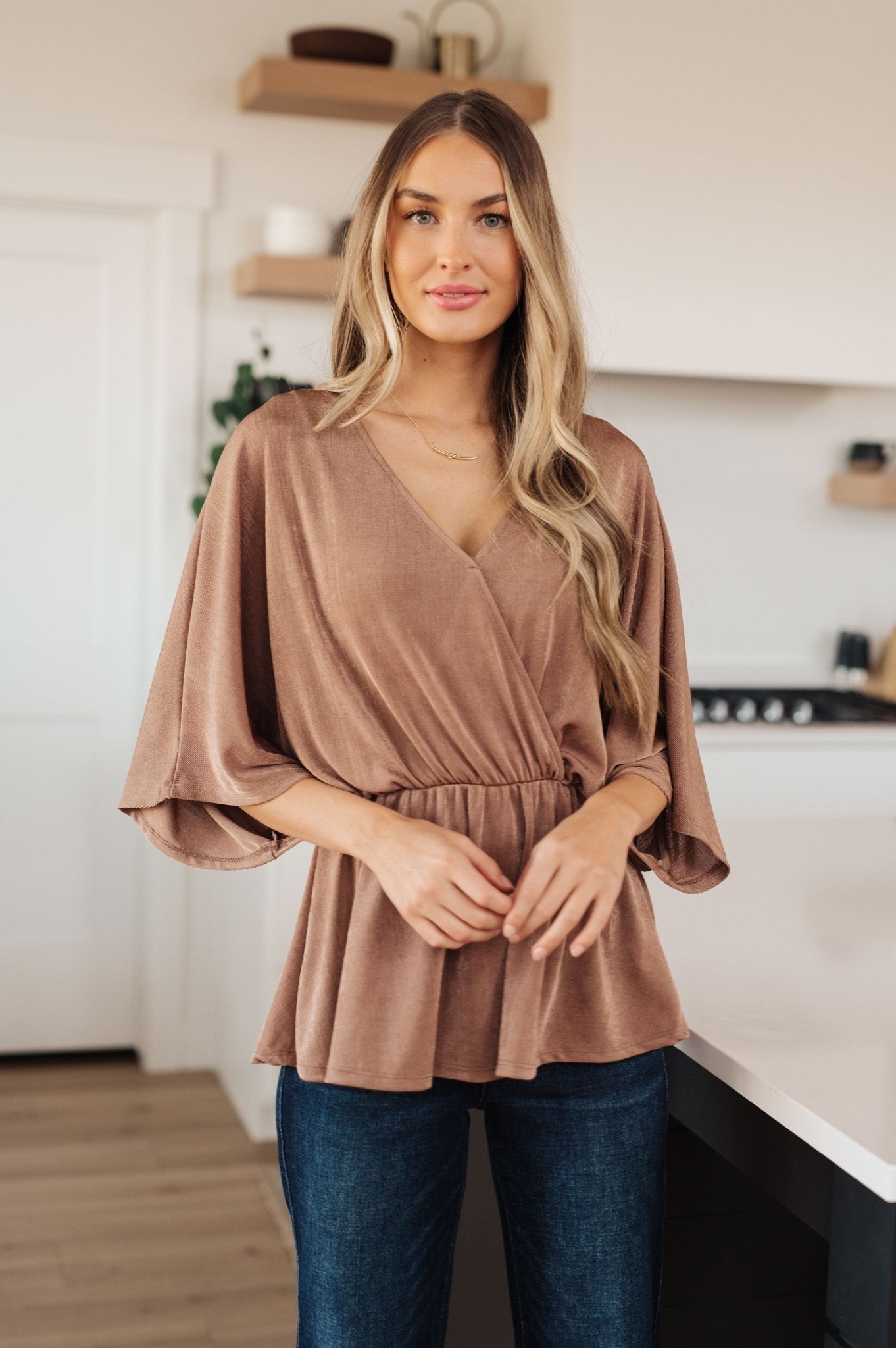 Dazzlingly Draped V-Neck Blouse - Molliee Boutique