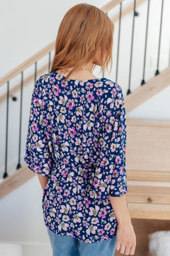 Dearest Dreamer Peplum Top in Navy Floral - Molliee Boutique