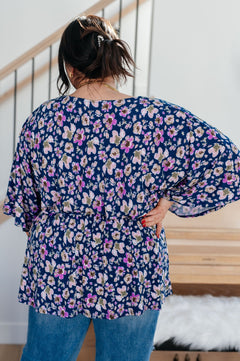 Dearest Dreamer Peplum Top in Navy Floral - Molliee Boutique