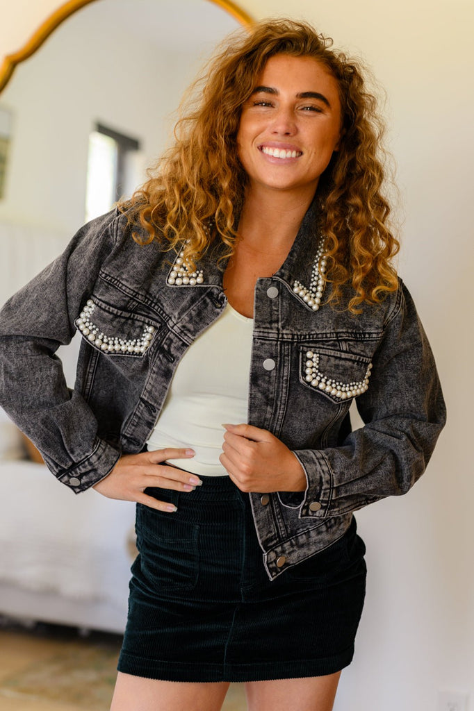 Denim And Pearls Denim Jacket - Molliee Boutique