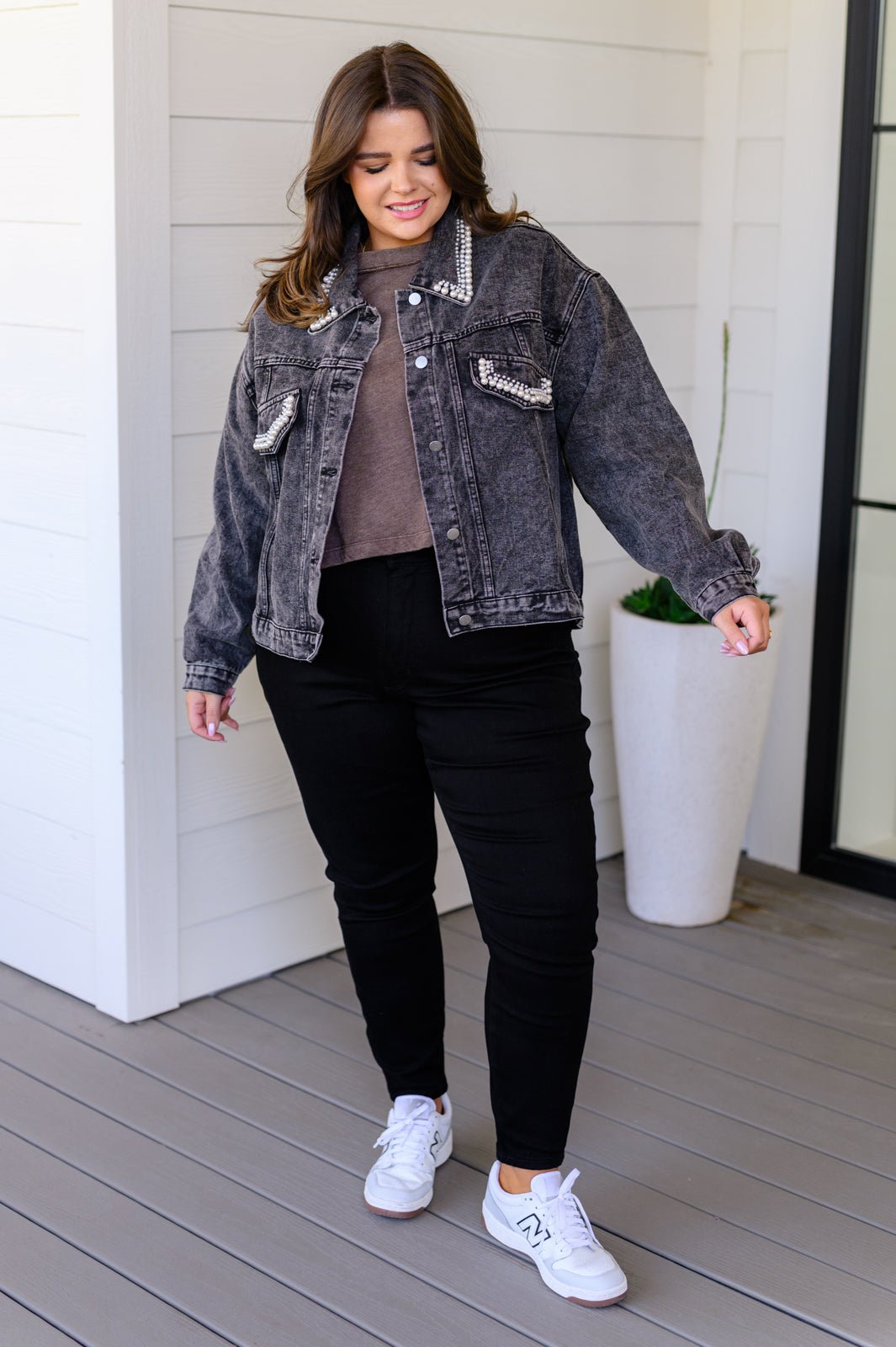 Denim And Pearls Denim Jacket - Molliee Boutique