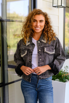 Denim And Pearls Denim Jacket - Molliee Boutique