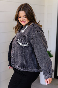 Denim And Pearls Denim Jacket - Molliee Boutique