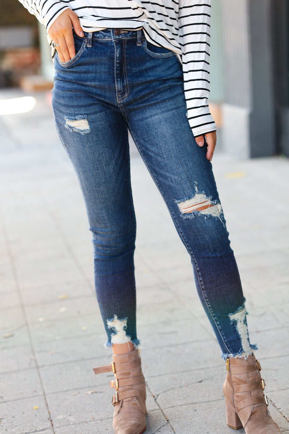 Distressed Denim High Rise Skinny Ankle Jeans - Molliee Boutique