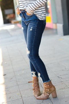 Distressed Denim High Rise Skinny Ankle Jeans - Molliee Boutique