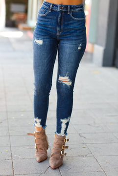 Distressed Denim High Rise Skinny Ankle Jeans - Molliee Boutique