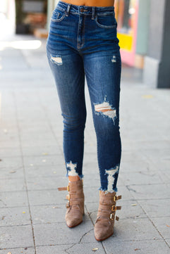 Distressed Denim High Rise Skinny Ankle Jeans - Molliee Boutique