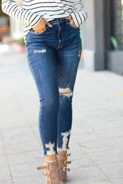 Distressed Denim High Rise Skinny Ankle Jeans - Molliee Boutique