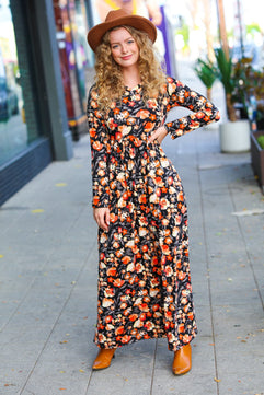 Diva Days Black Floral Long Sleeve Maxi Dress - Molliee Boutique