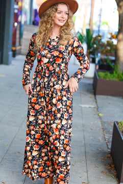 Diva Days Black Floral Long Sleeve Maxi Dress - Molliee Boutique