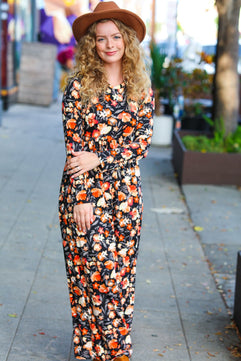 Diva Days Black Floral Long Sleeve Maxi Dress - Molliee Boutique