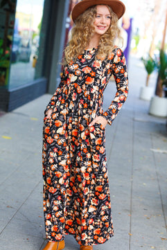 Diva Days Black Floral Long Sleeve Maxi Dress - Molliee Boutique