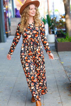 Diva Days Black Floral Long Sleeve Maxi Dress - Molliee Boutique