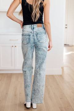 Dory High Waist Mineral Wash Raw Hem Wide Leg Jeans - Molliee Boutique