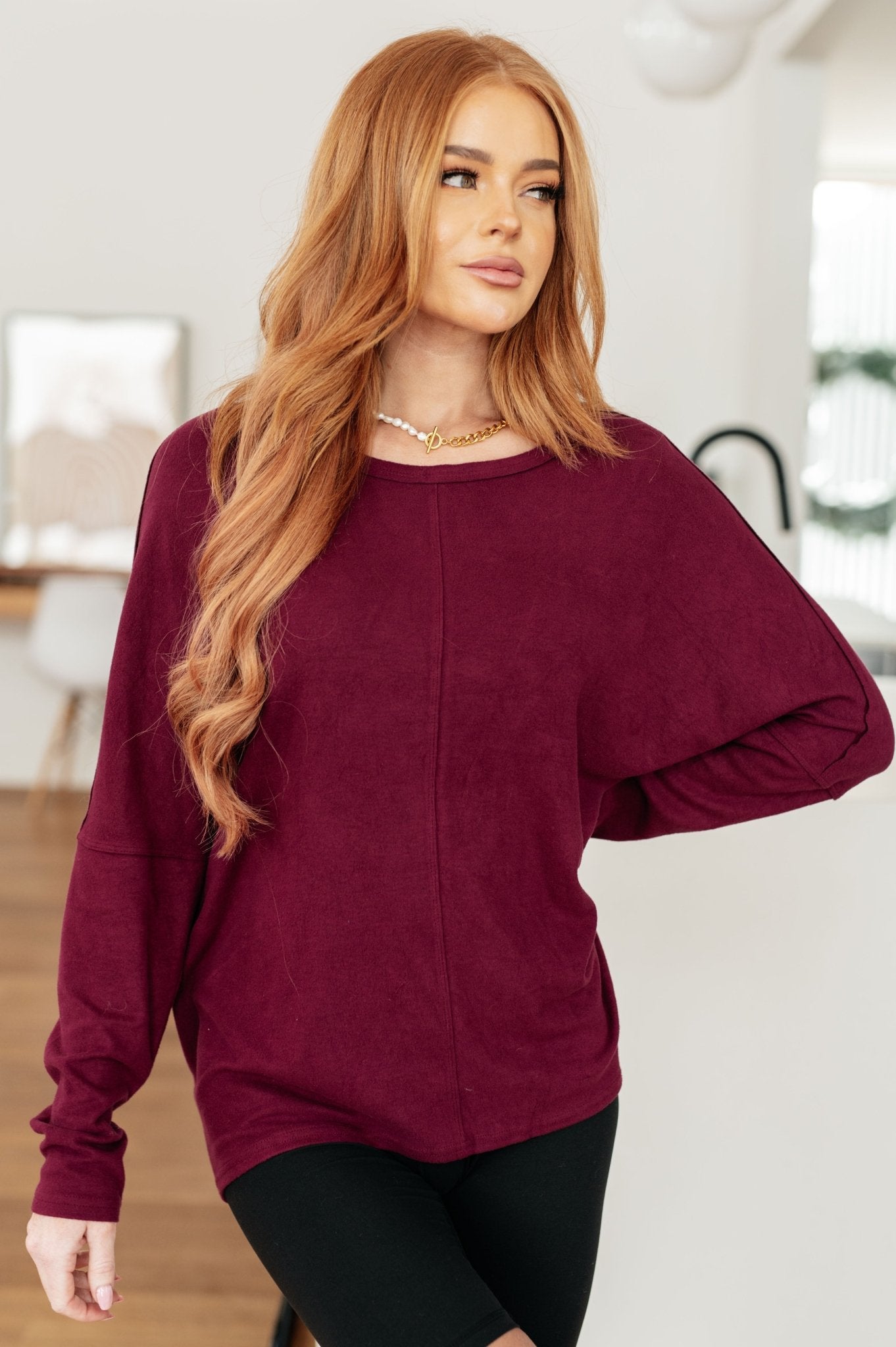 Drive Downtown Dolman Sleeve Top in Wine - Molliee Boutique