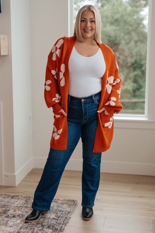 Enough Anyways Floral Cardigan in Burnt Orange - Molliee Boutique