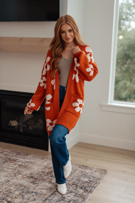 Enough Anyways Floral Cardigan in Burnt Orange - Molliee Boutique