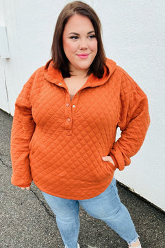 Feeling Bold Burnt Orange Quilted Quarter Snap Hoodie - Molliee Boutique