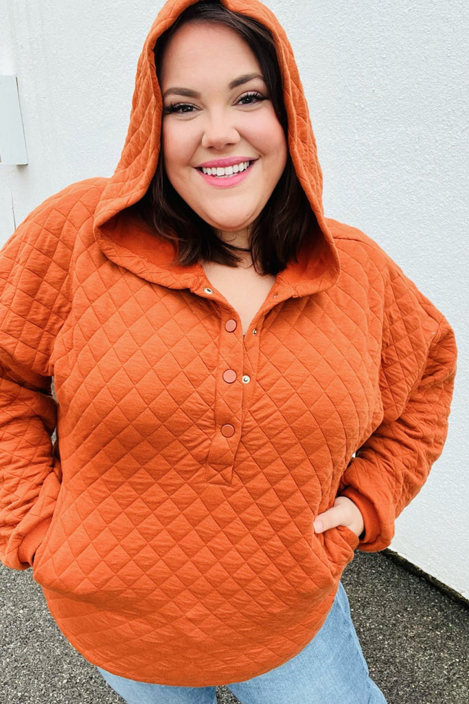 Feeling Bold Burnt Orange Quilted Quarter Snap Hoodie - Molliee Boutique