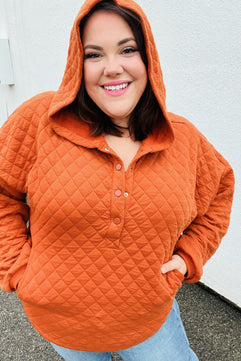 Feeling Bold Burnt Orange Quilted Quarter Snap Hoodie - Molliee Boutique