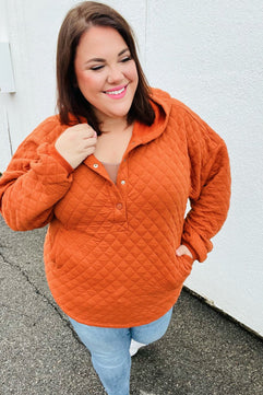 Feeling Bold Burnt Orange Quilted Quarter Snap Hoodie - Molliee Boutique