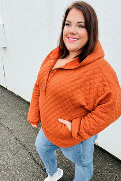 Feeling Bold Burnt Orange Quilted Quarter Snap Hoodie - Molliee Boutique