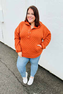 Feeling Bold Burnt Orange Quilted Quarter Snap Hoodie - Molliee Boutique