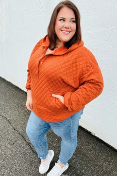 Feeling Bold Burnt Orange Quilted Quarter Snap Hoodie - Molliee Boutique