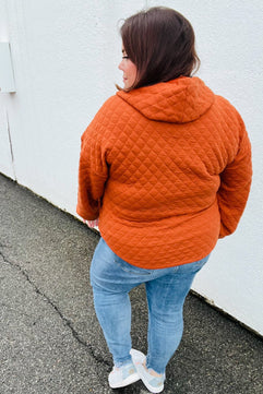 Feeling Bold Burnt Orange Quilted Quarter Snap Hoodie - Molliee Boutique