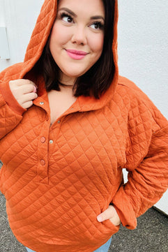 Feeling Bold Burnt Orange Quilted Quarter Snap Hoodie - Molliee Boutique