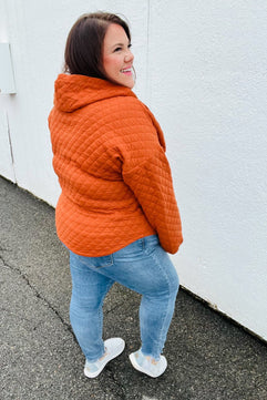 Feeling Bold Burnt Orange Quilted Quarter Snap Hoodie - Molliee Boutique