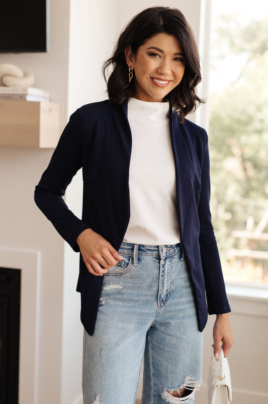 Fitted Blazer in Navy - Molliee Boutique