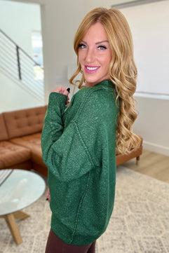 Garment Dyed Front Seam Sweater in Heather Dark Green - Molliee Boutique