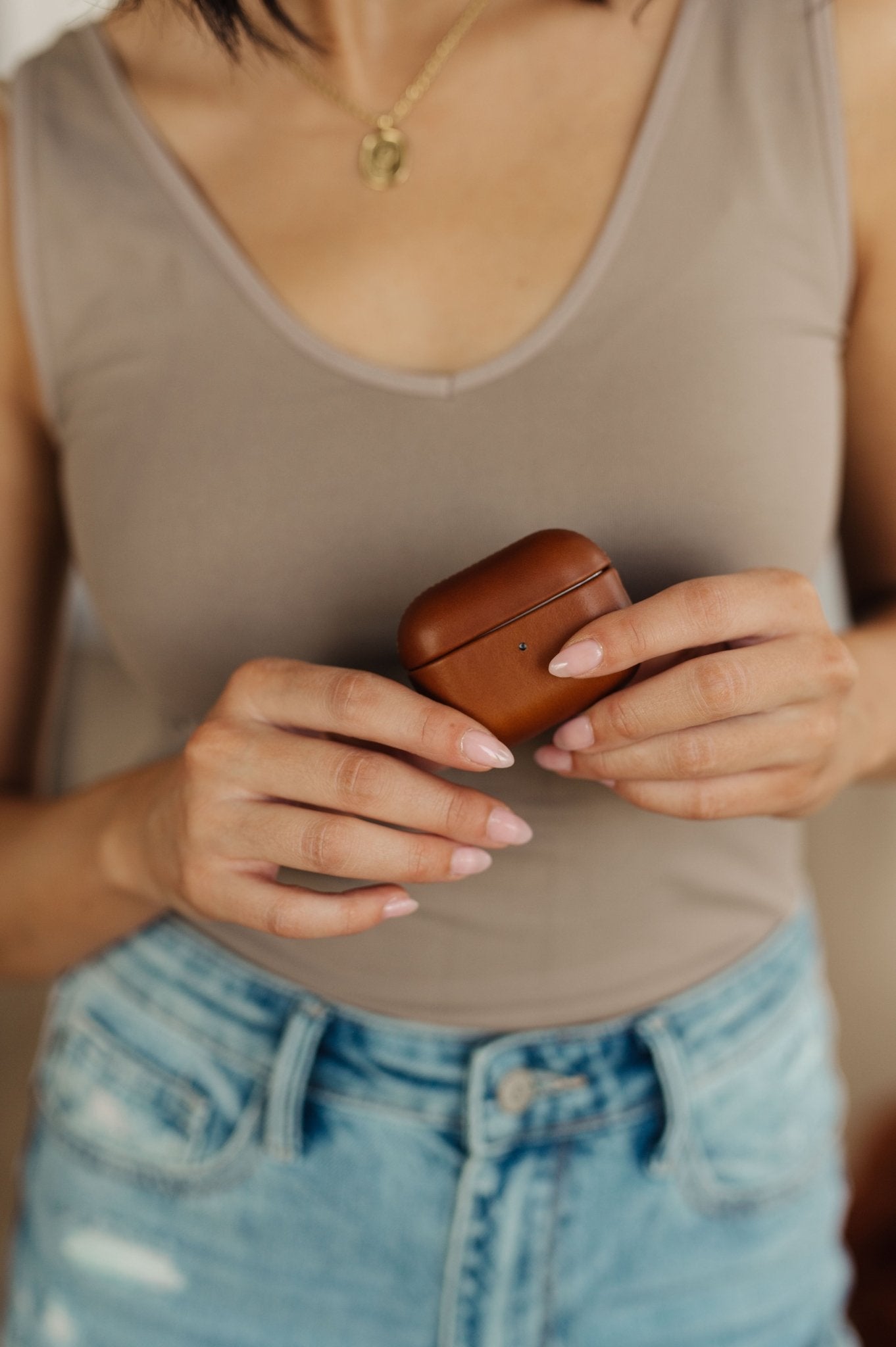 Genuine Leather Airpod Pro Protective Case in Brown - Molliee Boutique