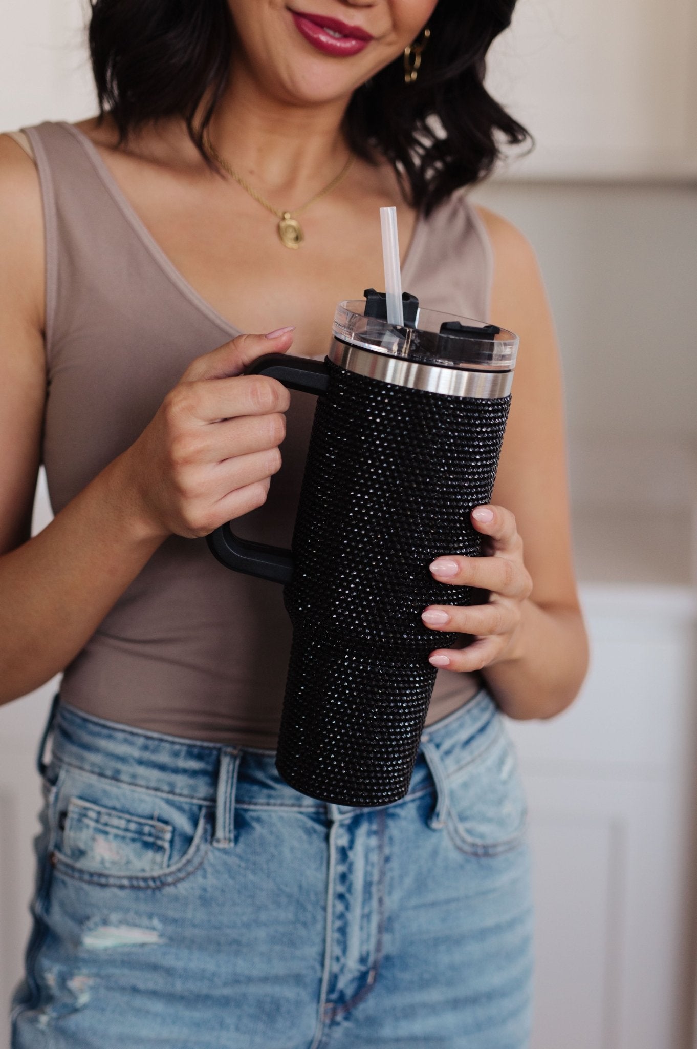 Glam Girl 40 oz Rhinestone Tumbler in Black - Molliee Boutique