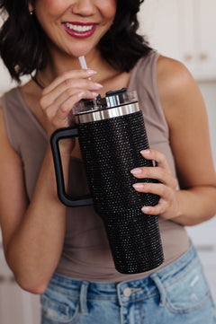 Glam Girl 40 oz Rhinestone Tumbler in Black - Molliee Boutique