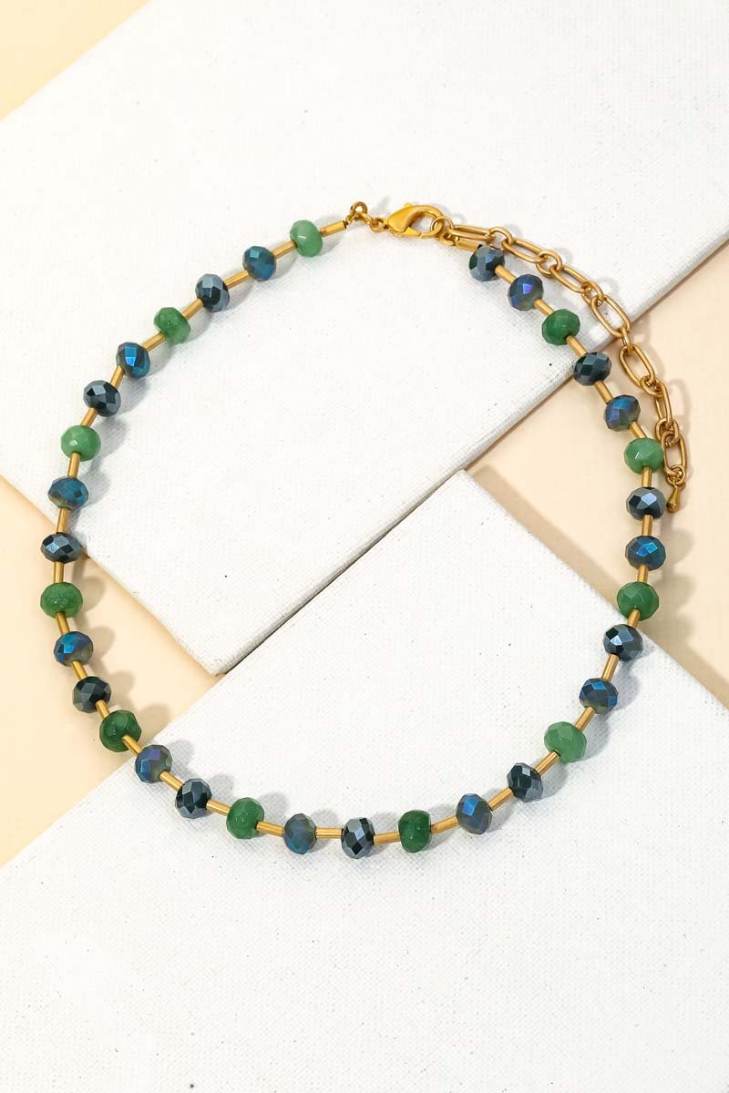 Green Beaded Chain Necklace with Lobster Clasp - Molliee Boutique