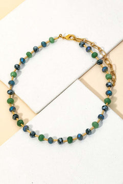 Green Beaded Chain Necklace with Lobster Clasp - Molliee Boutique