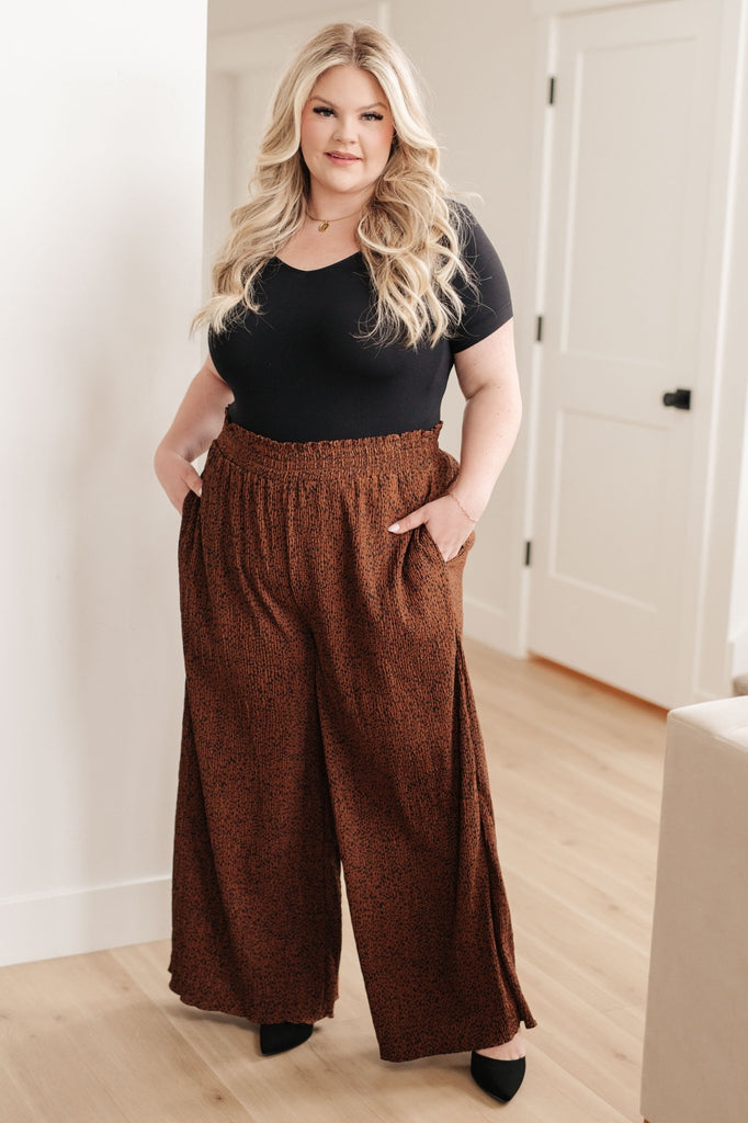 Harmony High Rise Wide Leg Pants in Brown - Molliee Boutique